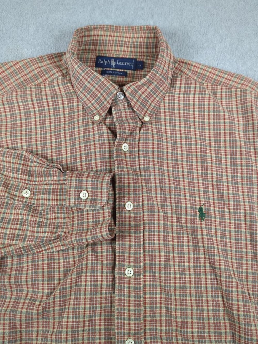 Ralph Lauren Shirt Men's Large Plaid Long Sleeve Casual Button Down Preppy